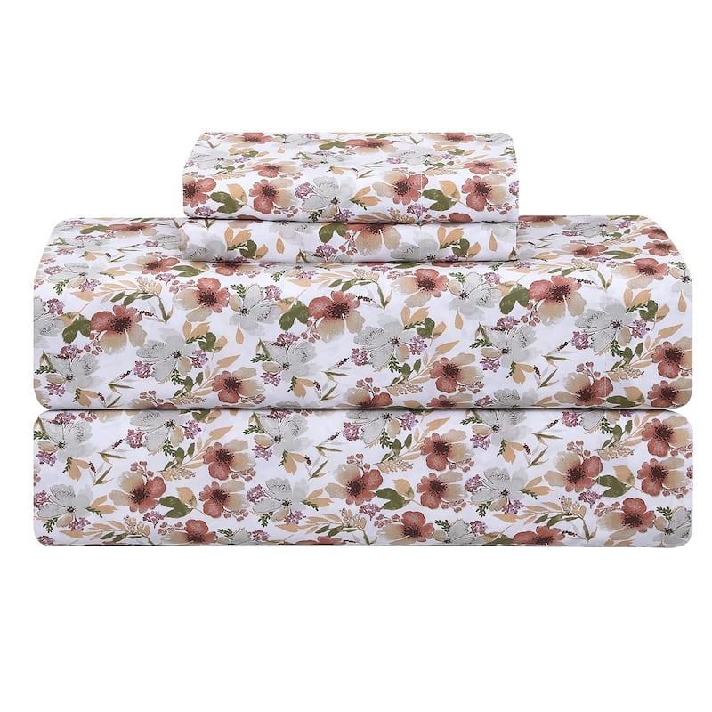 Feather and Stitch 300 Thread Count Percale Weave Cotton Sheet Set On